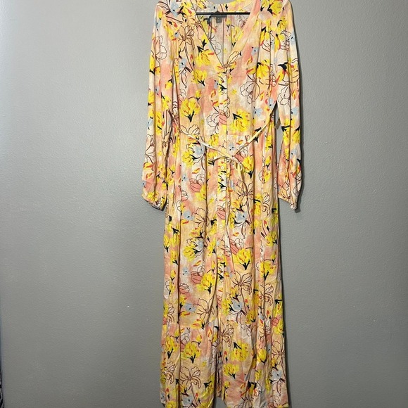 Style & Co. Floral Linen Maxi Dress Long Sleeve Button Front Belted Size M NWT - Picture 2 of 9